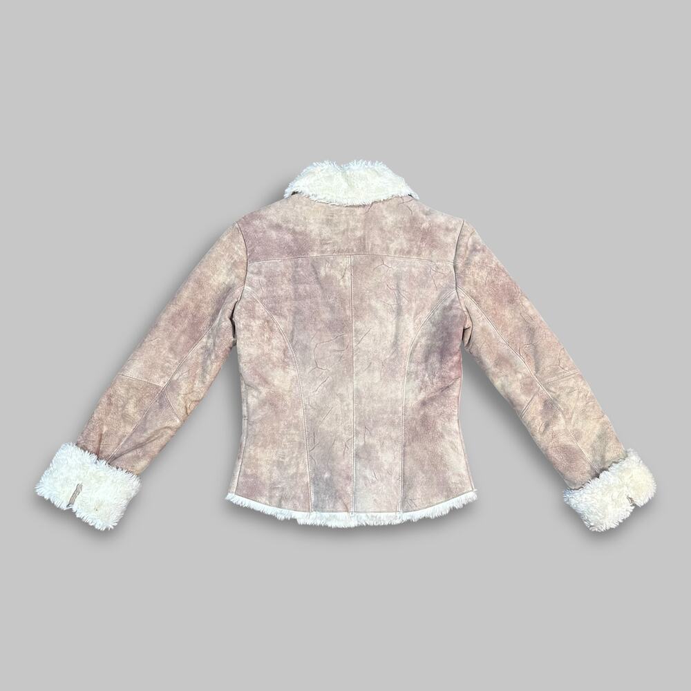 XOXO Genuine Leather Sherpa-Lined Jacket Women’s Size Small – Beige/Brown - Picture 2 of 5